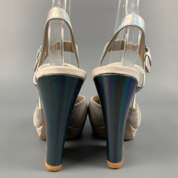DRIES VAN NOTEN Size 5.5 Iridescent Grey Suede Platform Pumps - Picture 5 of 8